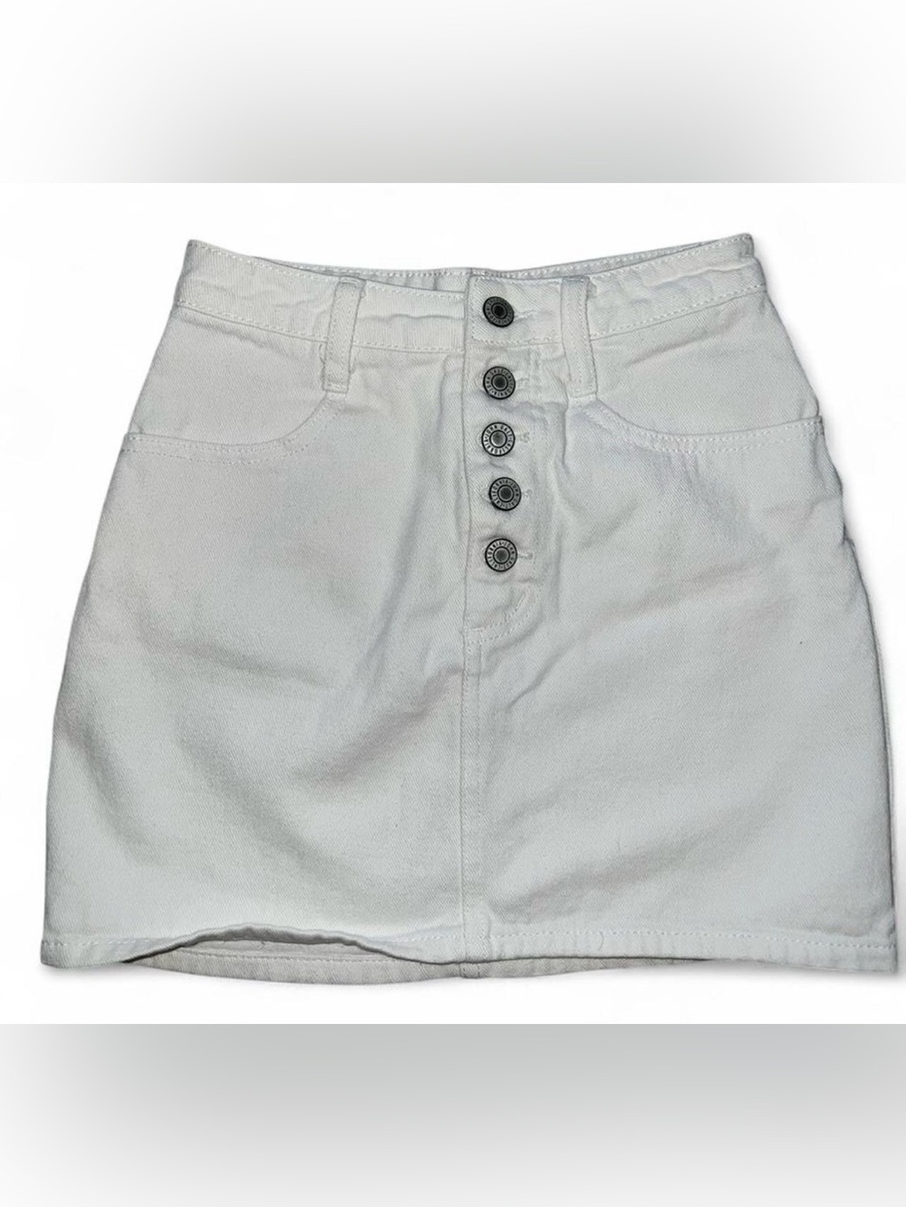 John Galt White Button-Front Denim Mini Skirt